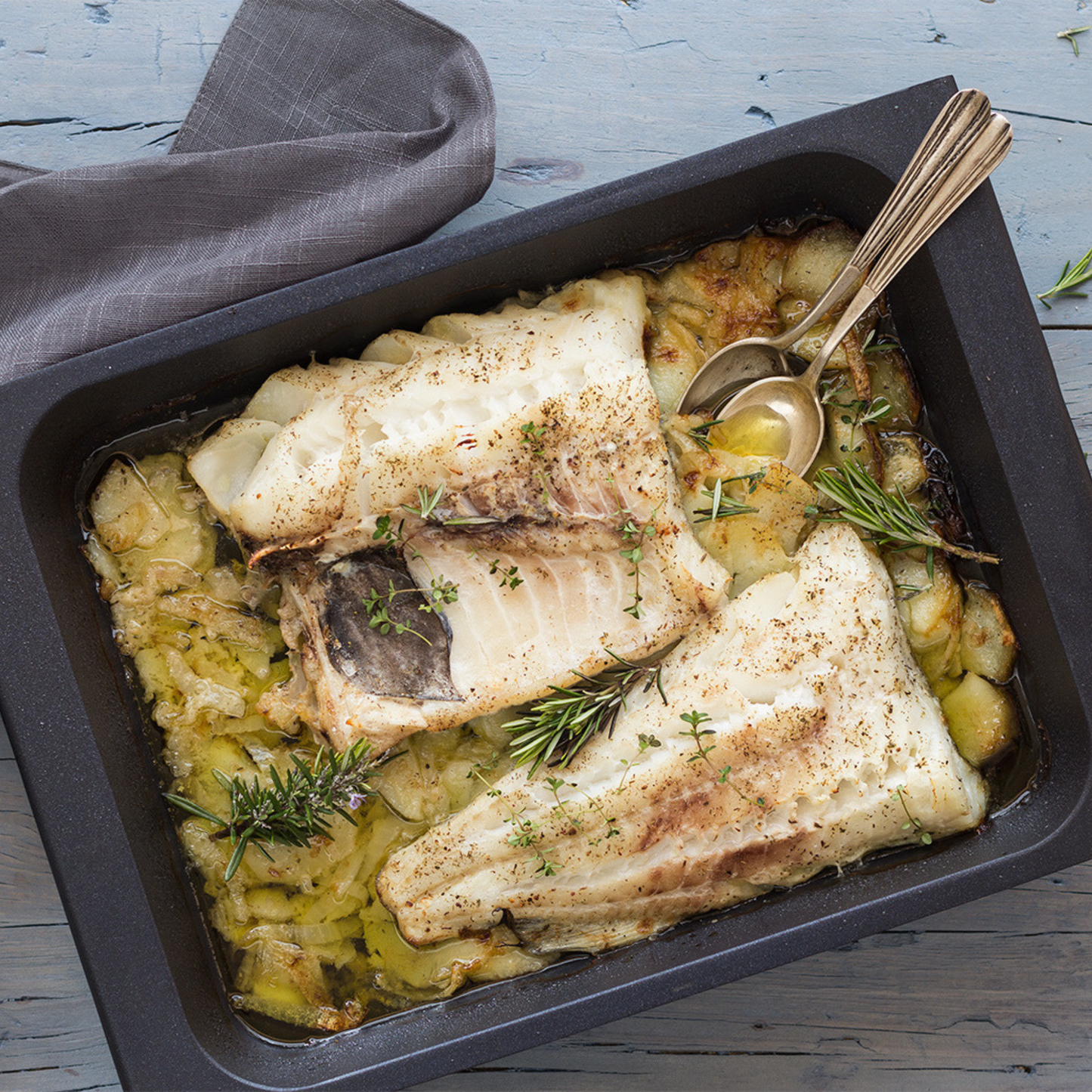 Bacalao con papas al Horno