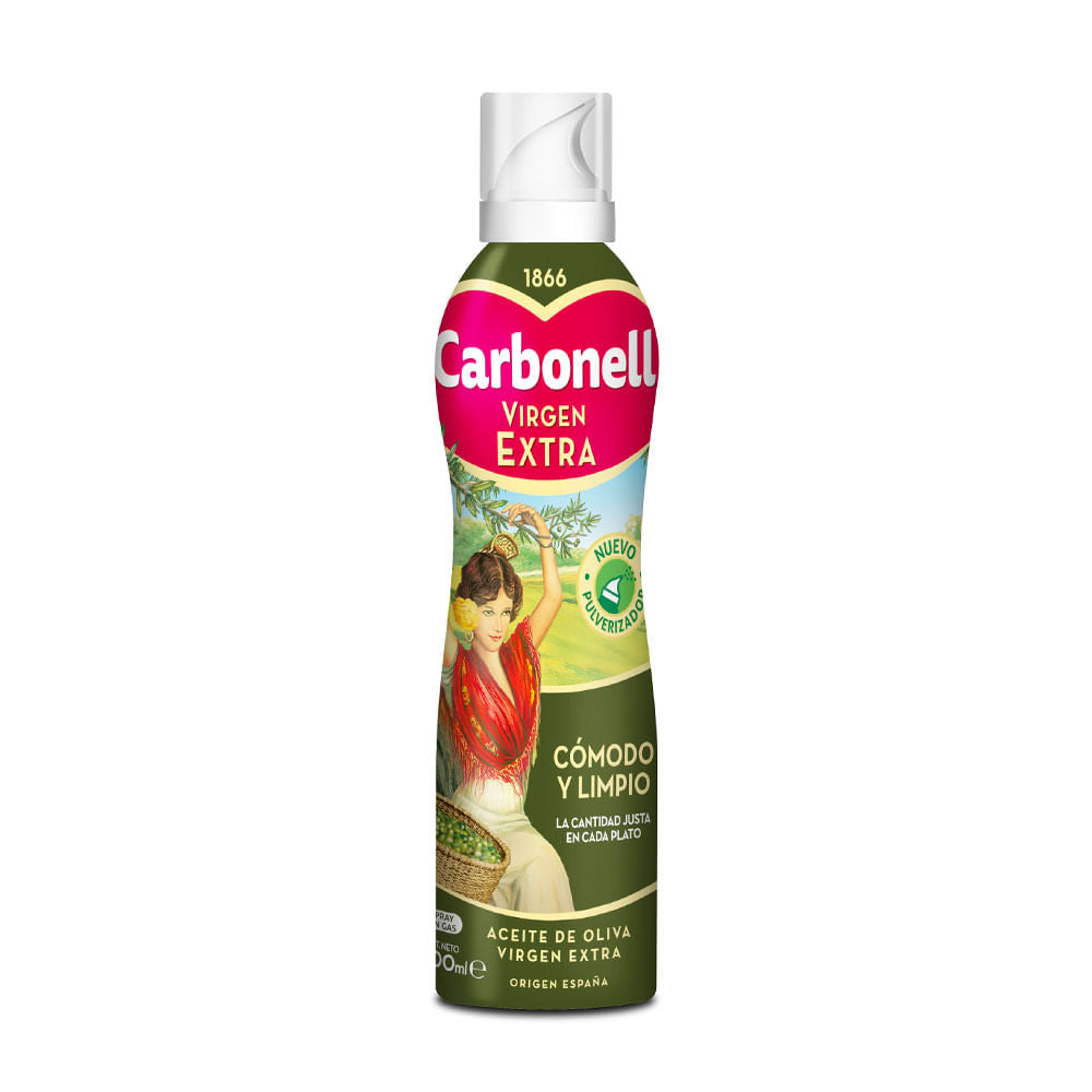 Carbonell aceite de oliva extra virgen en aerosol de 200 ml, presentación frontal
